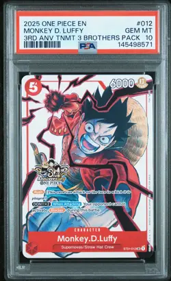 2025 ONE PIECE 3RD ANNIV TOURNAMENT 3 BROTHERS PACK #012 MONKEY D. LUFFY PSA 10 - Image 1