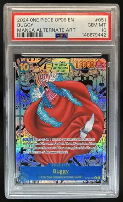 2024 One Piece Emperors in New World Buggy Rare Manga Alt Art #OP09-051 PSA 10 - Image 1
