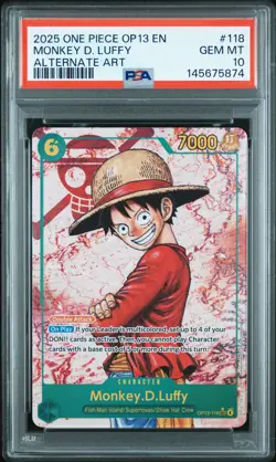 2025 ONE PIECE OP13-CARRYING ON HIS WILL ALTERNATE ART MONKEY D. LUFFY PSA 10 - Image 1