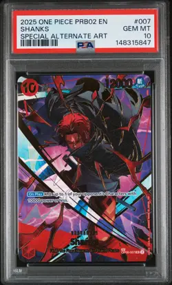 2025 ONE PIECE PRB02-PREMIUM BOOSTER VOL.2 SPECIAL ALT ART #007 SHANKS PSA 10 - Image 1