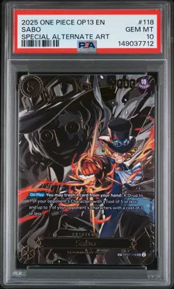 2025 ONE PIECE OP13-CARRYING ON HIS WILL SPECIAL ALTERNATE ART #118 SABO PSA 10 - Image 1