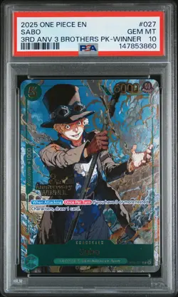 2025 ONE PIECE 3RD ANNIV TOURNAMENT 3 BROTHERS PACK WINNER #027 SABO PSA 10 - Image 1