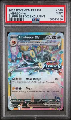 2025 POKEMON PRISMATIC EVOLUTIONS SURPRISE BOX EXCLUSIVE #060 UMBREON EX PSA 9 - Image 1