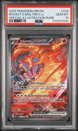 2025 POKEMON DRI SPECIAL ILLUSTRATION RARE #229 TEAM ROCKET'S MOLTRES EX PSA 10 - Image 1