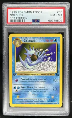 1999 Pokemon Fossil 1st Edition Golduck #35/62 PSA 8 - Image 1