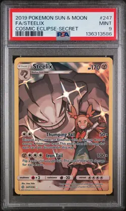 2019 POKEMON SUN & MOON COSMIC ECLIPSE SECRET #247 FULL ART/STEELIX PSA 9 - Image 1
