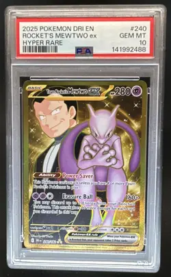 2025 Pokemon Destined Rivals Team Rocket's Mewtwo ex #240/182 PSA 10 - Image 1