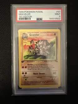 PSA 9 1st Edition Graveler Pokemon Fossil #37 Uncommon Mint Fresh Slab - Image 1
