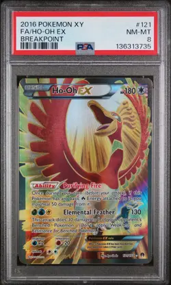2016 POKEMON XY BREAKPOINT #121 FULL ART/HO-OH EX PSA 8 - Image 1