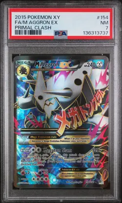 2015 POKEMON XY PRIMAL CLASH #154 FULL ART/M AGGRON EX PSA 7 - Image 1