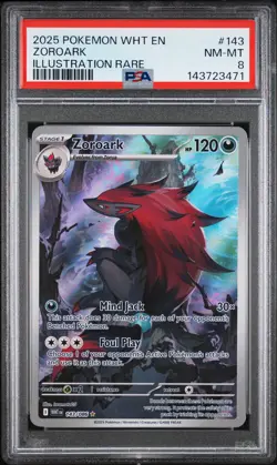 2025 POKEMON WHT EN-WHITE FLARE ILLUSTRATION RARE #143 ZOROARK PSA 8 - Image 1