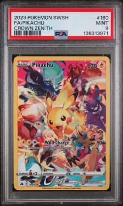 2023 POKEMON SWORD & SHIELD CROWN ZENITH #160 FULL ART/PIKACHU PSA 9 - Image 1