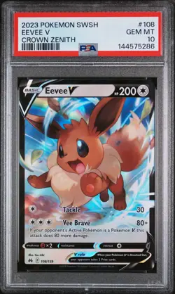 2023 POKEMON SWORD & SHIELD CROWN ZENITH #108 EEVEE V PSA 10 - Image 1