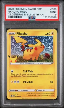 2020 POKEMON SWSH BLACK STAR PROMO #039 PIKACHU-HOLO PSA 9 - Image 1