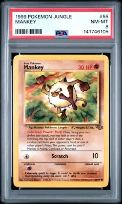 1999 POKEMON JUNGLE #55 MANKEY PSA 8 - Image 1