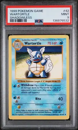 1999 POKEMON BASE SET SHADOWLESS #42 WARTORTLE PSA 9 - Image 1