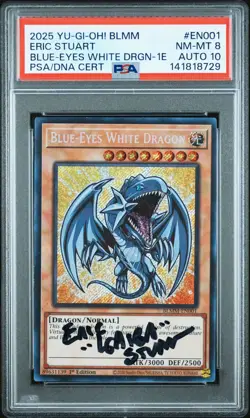 2025 YU-GI-OH! BLMM-1ST EDITION BLUE-EYES WHITE DRAGON ERIC STUART PSA 8 AUTO 10 - Image 1
