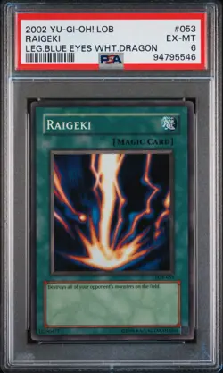2002 Yu-Gi-Oh! Raigeki Legend of Blue Eyes LOB Super Rare PSA 6 - Image 1