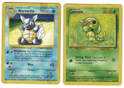 POKEMON WARTORTLE 42/102 AND CATERPIE 45/102 BASE SET CARD - POOR SHAPE - LOOK ! - Image 1