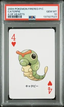 2004 POKEMON FIRERED VERSION PLAYING CARDS 4 OF HEARTS CATERPIE PSA 10 - Image 1