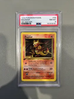 1999 Pokemon TCG Magmar Fossil 1st Edition Fossil Uncommon 39/62 PSA Mint 8 - Image 1