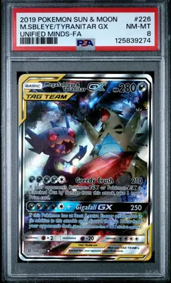 2019 POKEMON SUN & MOON UNIFIED MINDS FULL ART/MEGA SABLEYE & TYRANITAR GX PSA 8 - Image 1