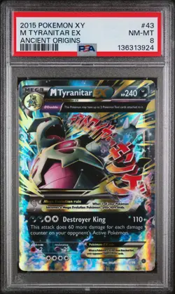2015 POKEMON XY ANCIENT ORIGINS #43 M TYRANITAR EX PSA 8 - Image 1