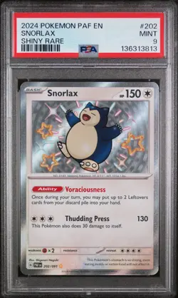2024 POKEMON PAF EN-PALDEAN FATES SHINY RARE #202 SNORLAX PSA 9 - Image 1