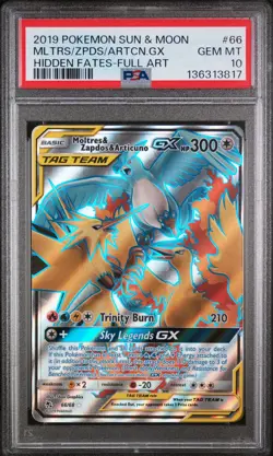 2019 POKEMON SUN & MOON HIDDEN FATES #66 FA/MOLTRES ZAPDOS ARTICUNO GX PSA 10 - Image 1
