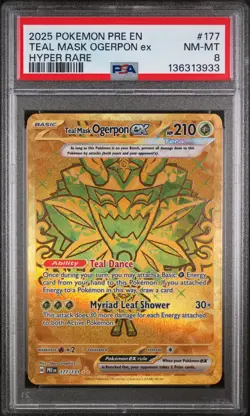 2025 POKEMON PRISMATIC EVOLUTIONS HYPER RARE #177 TEAL MASK OGERPON EX PSA 8 - Image 1
