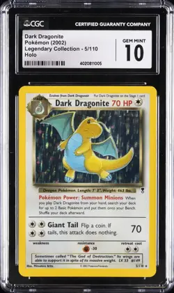 2002 POKEMON LEGENDARY COLLECTION #5/110 DARK DRAGONITE CGC 10 GEM MINT - Image 1
