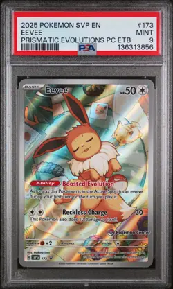 2025 POKEMON PRISMATIC EVOLUTIONS POKEMON CENTER ETB PROMO #173 EEVEE PSA 9 - Image 1
