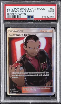 2019 POKEMON SUN & MOON HIDDEN FATES #67 FULL ART/GIOVANNI'S EXILE PSA 9 - Image 1