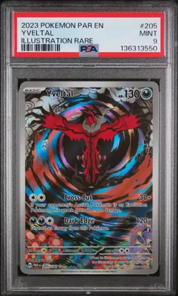 2023 POKEMON PAR EN-PARADOX RIFT ILLUSTRATION RARE #205 YVELTAL PSA 9 - Image 1