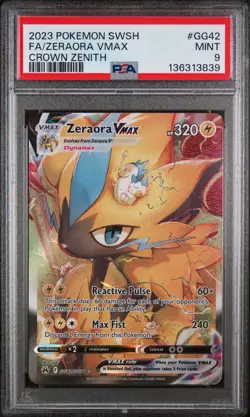 2023 POKEMON SWORD & SHIELD CROWN ZENITH #GG42 FULL ART/ZERAORA VMAX PSA 9 - Image 1