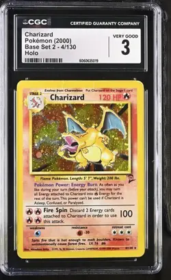 Pokemon Charizard 2000 Base Set 2 4/130 Holo CGC 3 - Image 1