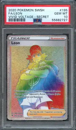 PM - 2020 - POKEMON SWSH VIVID VOLTAGE - #195 - LEON - PSA 10 (GEM MINT) - Image 1