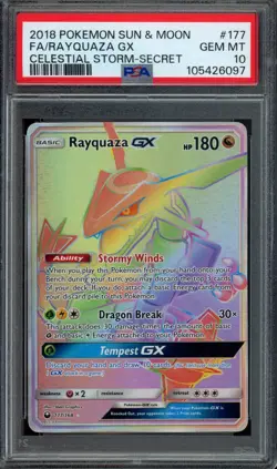 Pokemon Rayquaza GX Full Art 2018 Sun&Moon Celestial Storm #177 PSA 10 Gem Mint - Image 1