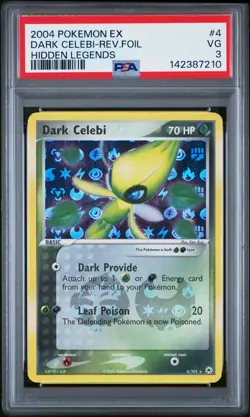2004 POKEMON EX HIDDEN LEGENDS #4 DARK CELEBI-REVERSE FOIL PSA 3 - Image 1