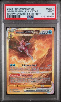 2023 POKEMON CROWN ZENITH SECRET #GG67 FULL ART/ORIGIN FORME PALKIA VSTAR PSA 9 - Image 1