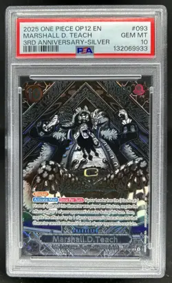 2025 One Piece 3rd Anniversary Silver Marshall D. Teach #OP09-093 PSA 10 GEM - Image 1