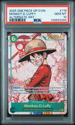 2025 ONE PIECE OP13-CARRYING ON HIS WILL ALTERNATE ART MONKEY D. LUFFY PSA 10 - Image 1