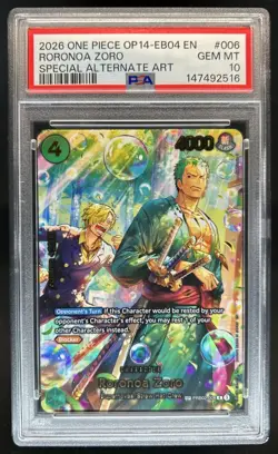 2026 One Piece Azure Sea's Seven Roronoa Zoro Special Alt Art #PRB02-006 PSA 10 - Image 1