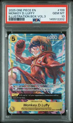2025 ONE PIECE PROMOS ILLUSTRATION BOX VOL.3 #109 MONKEY D. LUFFY PSA 10 - Image 1