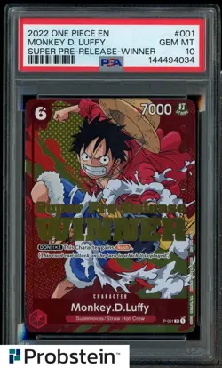 2022 ONE PIECE PROMOS SUPER PRE-RELEASE-WINNER #001 MONKEY D. LUFFY PSA 10 - Image 1