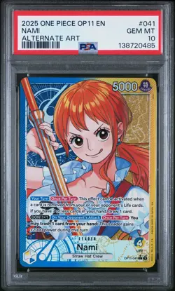 2025 ONE PIECE OP11-A FIST OF DIVINE SPEED ALTERNATE ART #041 NAMI PSA 10 - Image 1
