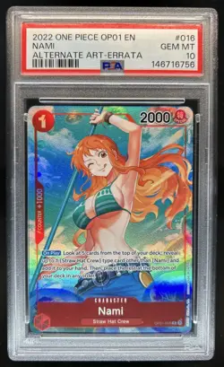 2022 One Piece Romance Dawn Nami Alternate Art Errata #OP01-016 PSA 10 - Image 1