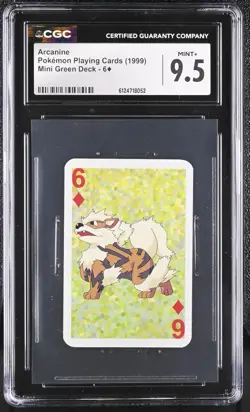 Arcanine Pokemon Playing Cards 1999 Mini Green Deck 6 of Diamond CGC 9.5 - Image 1