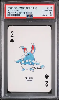 2000 POKEMON GOLD VERSION PART 2 PLAYING CARDS 2 OF SPADES #184 AZUMARILL PSA 10 - Image 1