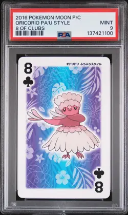 2016 POKEMON MOON PLAYING CARDS 8 OF CLUBS ORICORIO PA'U STYLE PSA 9 - Image 1